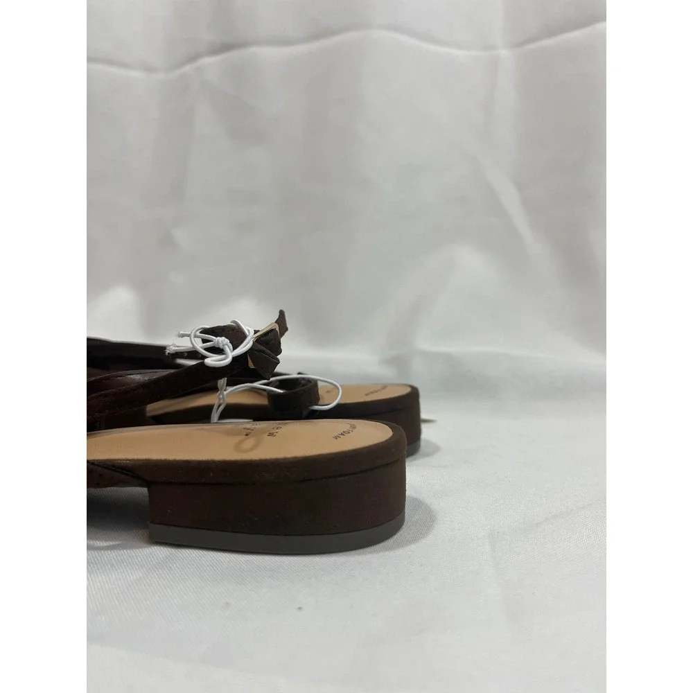 A New Day Womens Brown Faux Suede Pointed Toe Buckle Slingback Flats Size 8 NEW